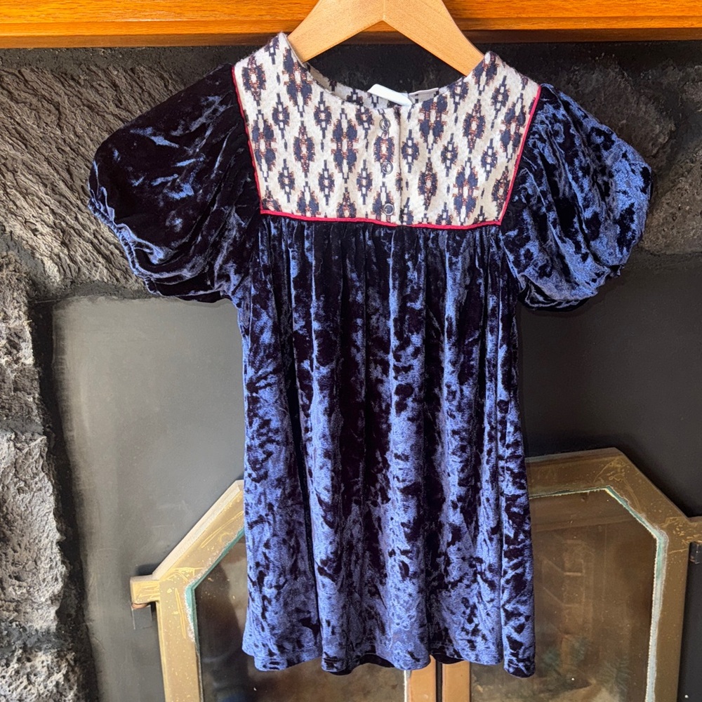 Zara size 3-4 Kids Velvet Dress in Blue and White